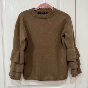 Haute Rouge Brown Ruffle Sleeve Sweater